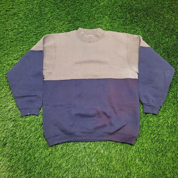 VTG 90s Hanes Color Block Split Sweatshirt Mens Large USA Made Two Tone - Picture 1 of 8